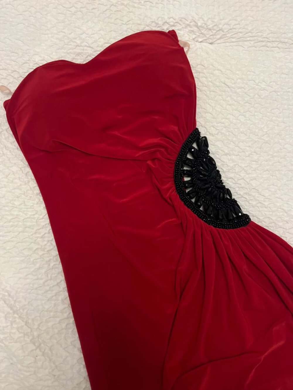 Red strapless dress with side cut out